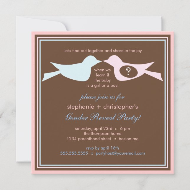 Bird Couple Baby Gender Reveal Party Invitation (Front)