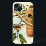 Bird Couple on a Nest Perched on a Branch iPhone 13 Case<br><div class="desc">This decorative art print displays a bird couple setting up their nest. The illustration conveys a feeling of togetherness and harmony while the soft pastel green,  beige and brown colours create a pleasant calming feeling. Choose this design for any rustic home decor products.</div>