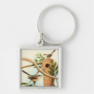 Bird Couple on a Nest Perched on a Branch Key Ring