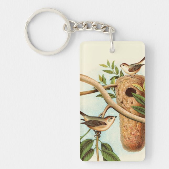 Bird Couple on a Nest Perched on a Branch Key Ring (Front)