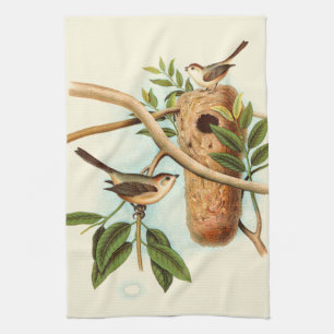 Bird Couple on a Nest Perched on a Branch Tea Towel