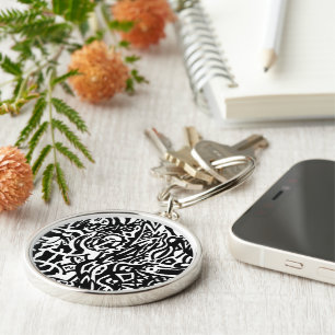 "Bird Creature" B&W Abstract Key Ring