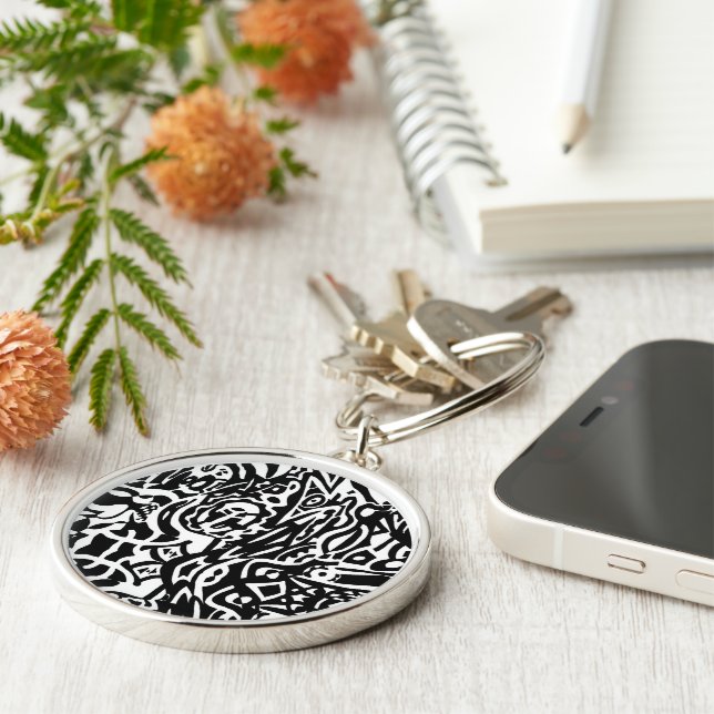 "Bird Creature" B&W Abstract Key Ring (Side)