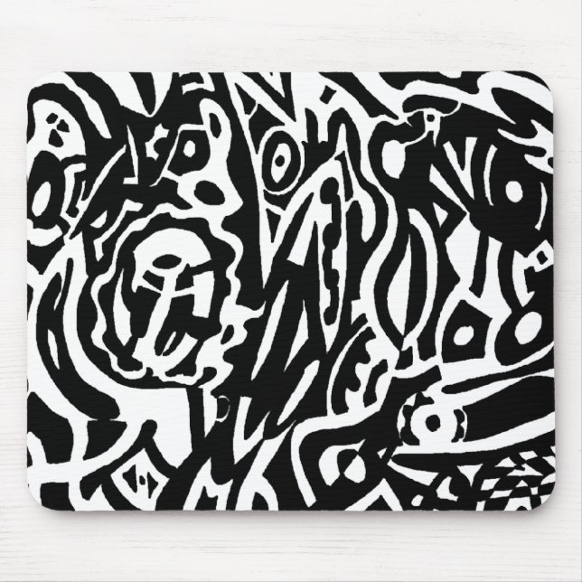 "Bird Creature" B&W Abstract Mouse Mat (Front)