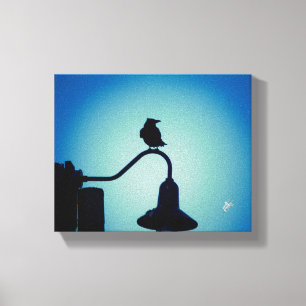 Bird Curved Lamp Arm Cyan Glow Art Canvas Print