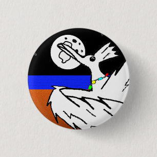 Bird dancing under moon 3 cm round badge