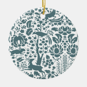 Bird, Deer, tree folk pattern Ceramic Tree Decoration