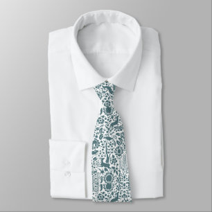 Bird, Deer, tree folk pattern Tie