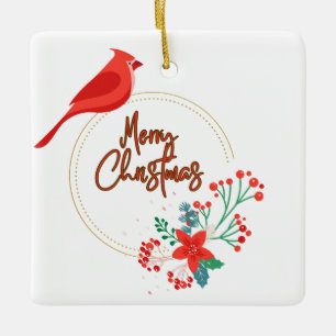 Bird design with flowers square ornament