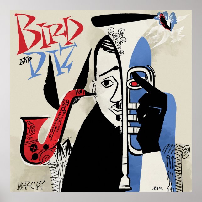 Bird & Diz Vintage Jazz Illustration Poster (Front)