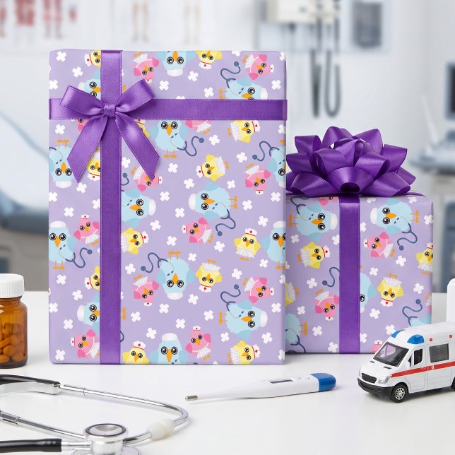 Bird Doctors & Nurses Wrapping Paper (Whimsical lavender wrap with stethoscopes & birds. Perfect for gifts that are medical orientated. )