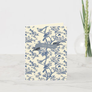 Bird Elegant Blue Toile Peony Floral Note Card