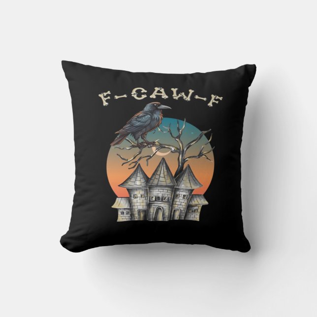 Bird F-Caw-F Funny Crow Raven Cushion (Front)