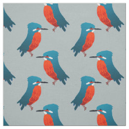 Bird Fabric: Teal Blue & Scarlet Kingfishers Fabric