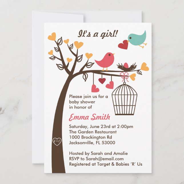 Bird Family Baby Shower Invitation (Front)