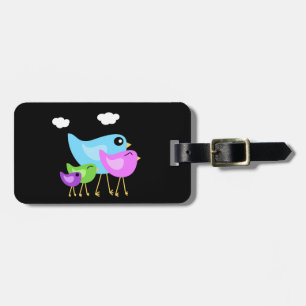 Bird family black luggage tag