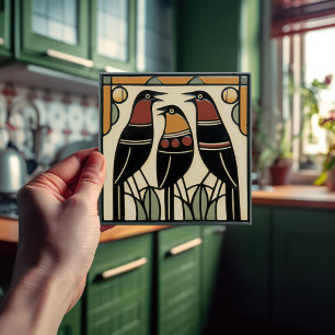 Bird Family Mackintosh Art Deco Nouveau Wall Decor Tile
