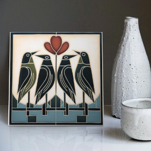 Bird Family Mackintosh Art Deco Nouveau Wall Decor Tile
