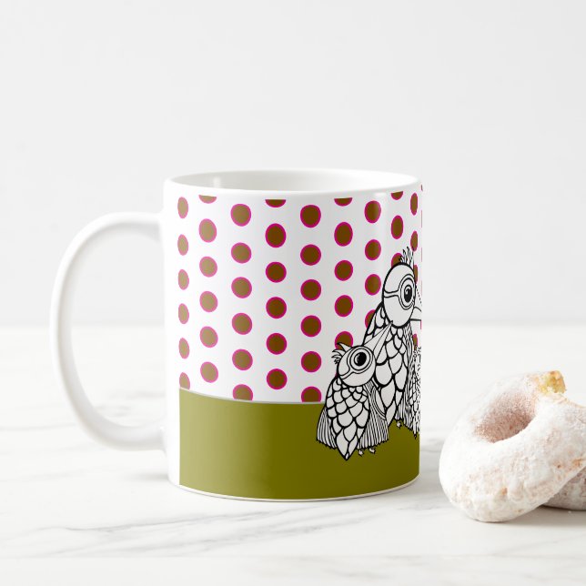 Bird Family & Polka Dots Coffee Mug (With Donut)