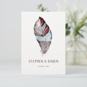 Bird Feather Elegant Wedding Watercolor Thank You Card