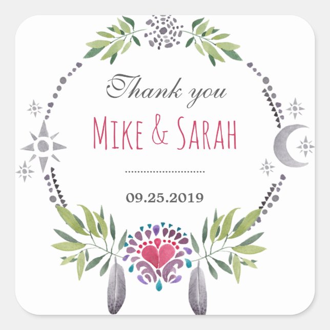 Bird Feather Tribal Pattern Thank You Sticker (Front)