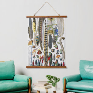 Bird Feather Wildlife Antique Feathers Art Nouveau Hanging Tapestry