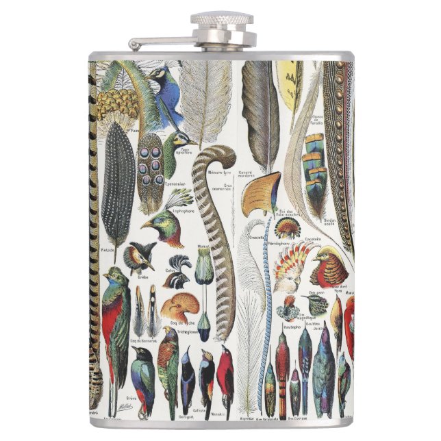 Bird Feather Wildlife Antique Feathers Art Nouveau Hip Flask (Front)