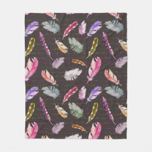 Bird feathers and handwritten note. Watercolor sea Fleece Blanket
