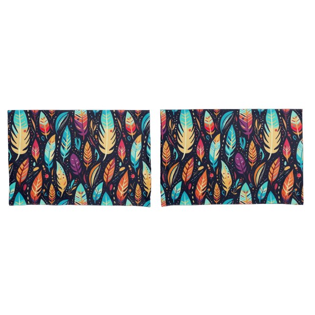 Bird Feathers Colourful Feminine pattern  Pillowcase (Front-Set)