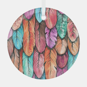 Bird feathers, watercolor, seamless pattern. glass tree decoration