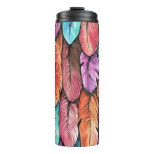 Bird feathers, watercolor, seamless pattern. thermal tumbler