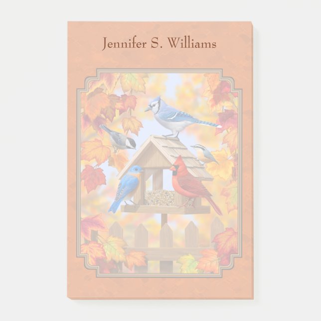 Bird Feeder Gathering Autumn Orange Post-it Notes (Front)
