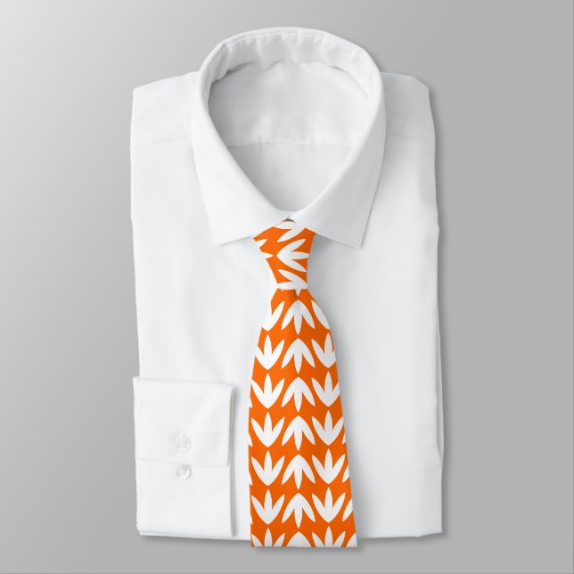 Bird Feet Pattern - White on Orange Tie (Tied)