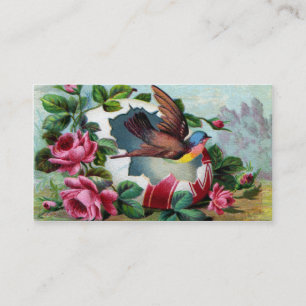 Bird Flies Out of Easter Egg Victorian Business Card
