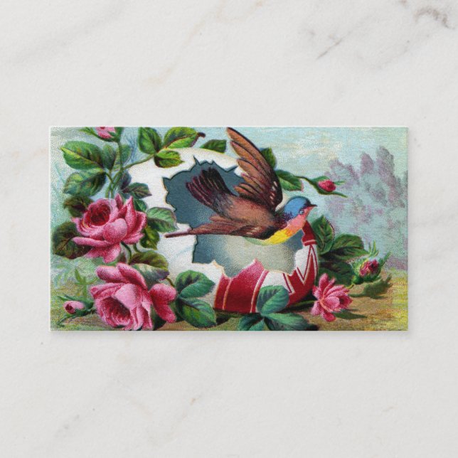 Bird Flies Out of Easter Egg Victorian Business Card (Front)