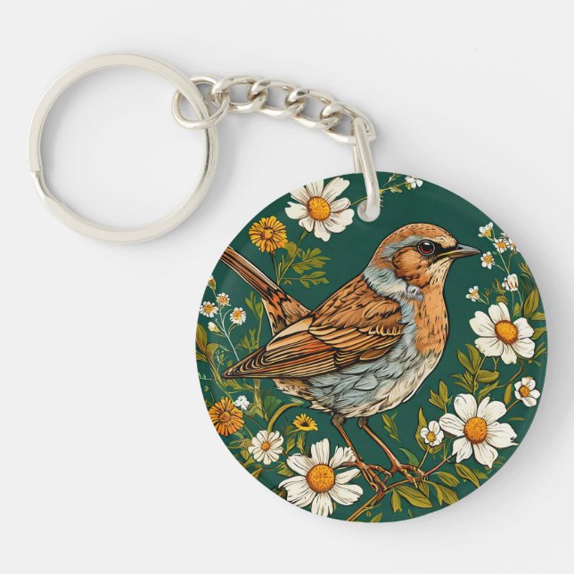 🕊️ Bird Floral Nature Calm Style Key Ring (Front)