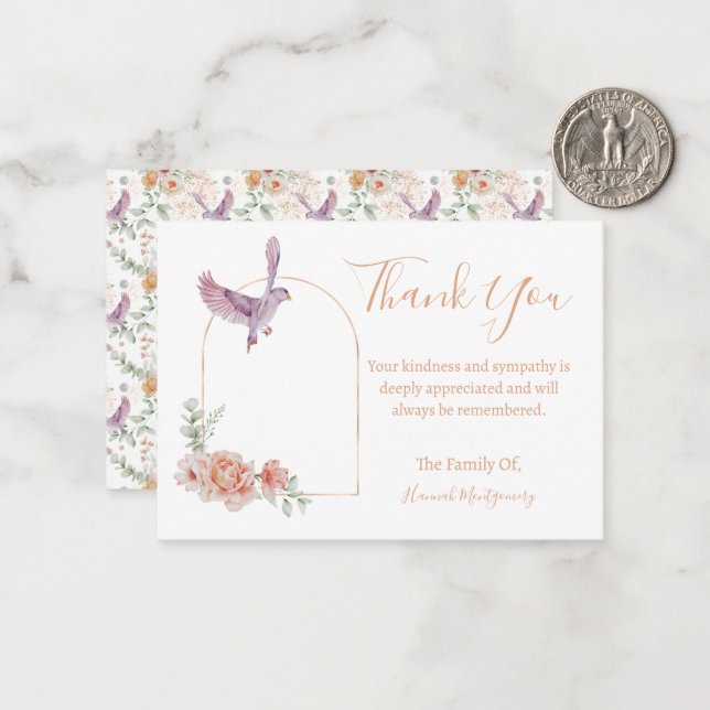Bird Floral Sympathy Thank You Card (Front/Back In Situ)