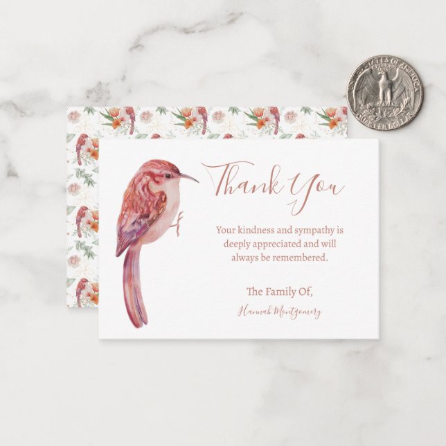 Bird Floral Sympathy Thank You Card (Front/Back In Situ)