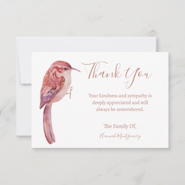 Bird Floral Sympathy Thank You Card (Front)
