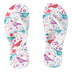 Bird Floral Watercolor Flip Flops