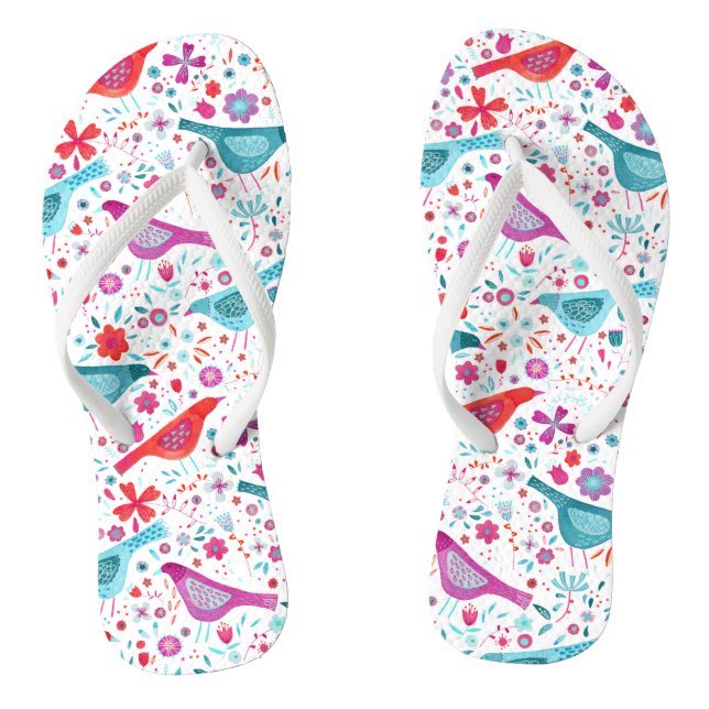 Bird Floral Watercolor Flip Flops (Footbed)