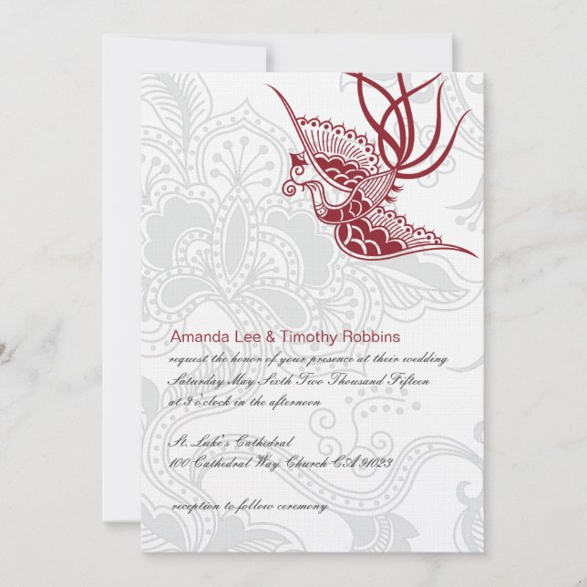Bird & Floral Wedding Invitation (Front)