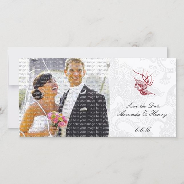 Bird & Floral Wedding Save the Date Photo Cards (Front)
