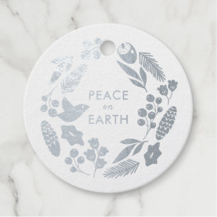 Bird & Floral Winter Wreath Silver Foil Christmas Favour Tags