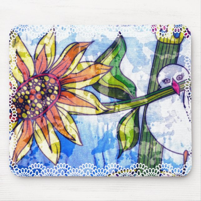Bird, Flower and Lace Mouse Mat (Front)