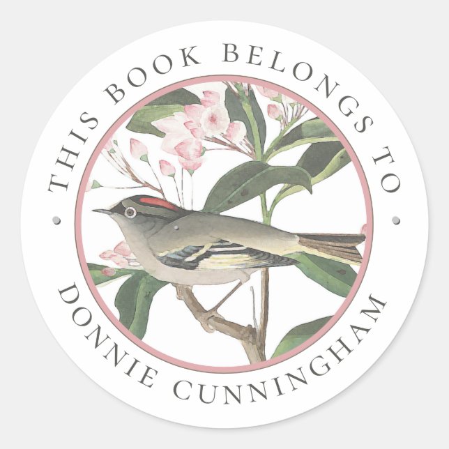 Bird Flower Book Custom Bookplate Personalized     Classic Round Sticker (Front)