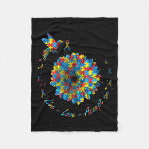 Bird Flower Ribbon Puzzle Live Love Accept Autism Fleece Blanket