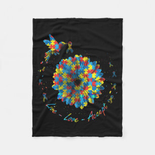 Bird Flower Ribbon Puzzle Live Love Accept Autism Fleece Blanket