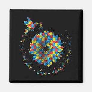 Bird Flower Ribbon Puzzle Live Love Accept Autism  Magnet