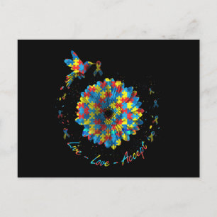 Bird Flower Ribbon Puzzle Live Love Accept Autism Postcard